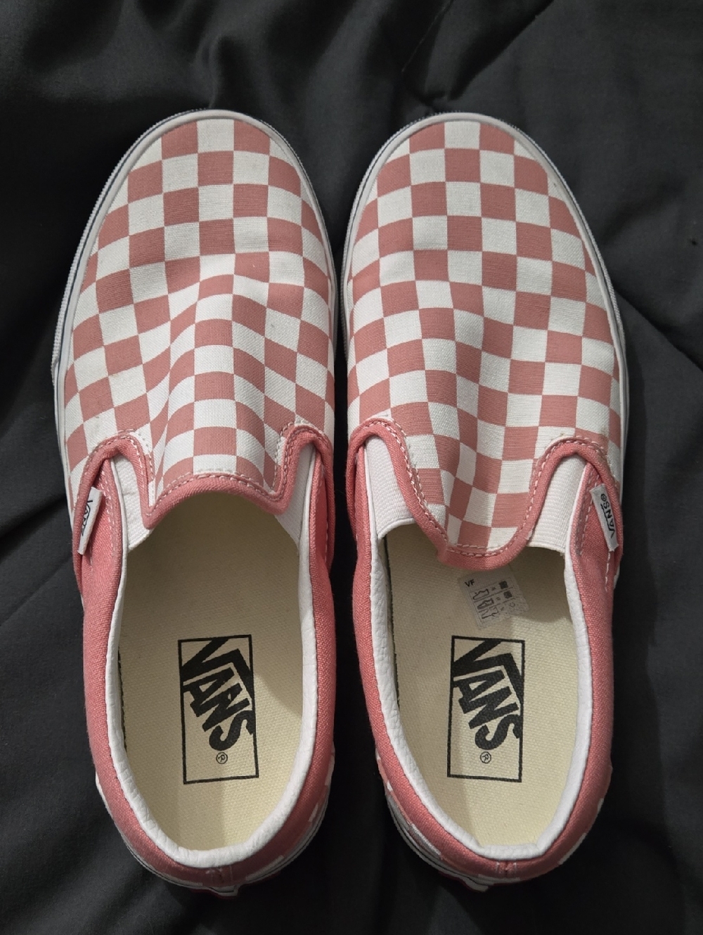 Vans Womens Slip-On Checkerboard Sneakers in Pink and White